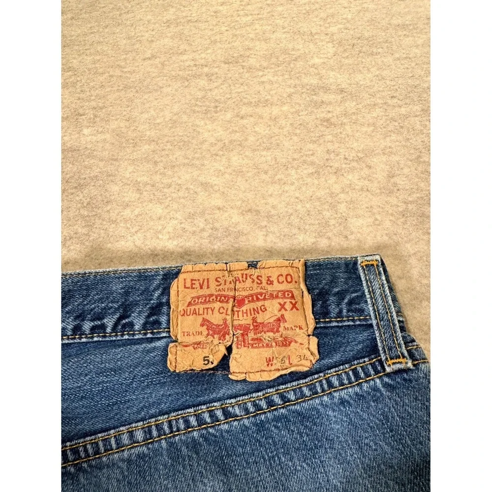 Levis 501 Jeans Mens 36x34 Blue Whiskering Denim Cotton Straight‎ Leg Button Fly